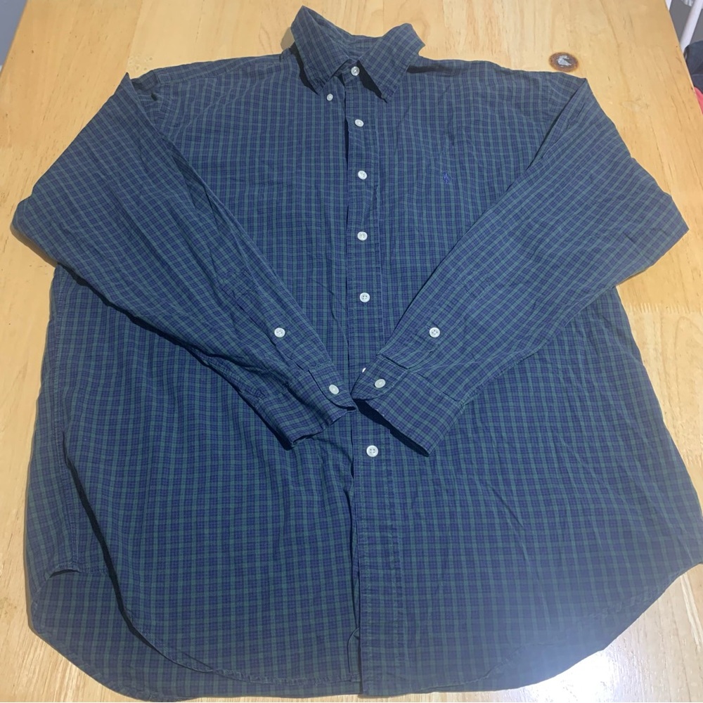 Polo Ralph Lauren Blake Plaid Mens Large Button Down Long Sleeve Cotton Green/Pu - Picture 2 of 9